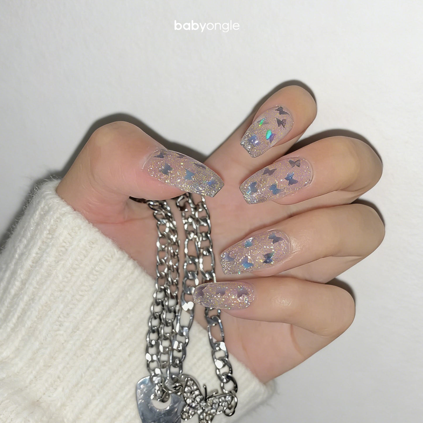 Babyongle Quick Dry Nail Polish for Nail Art - Silver Glittery Butterfly#133 - 14ML / 0.47FL.OZ