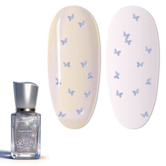 Babyongle Quick Dry Nail Polish for Nail Art - Silver Glittery Butterfly#133 - 14ML / 0.47FL.OZ
