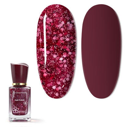 Babyongle Quick Dry Nail Polish for Nail Art - Glitter Red#130 - 14ML / 0.47FL.OZ
