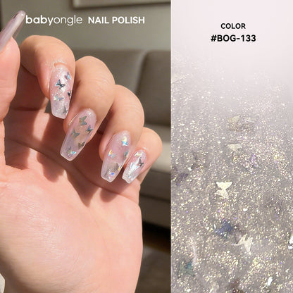 Babyongle Quick Dry Nail Polish for Nail Art - Silver Glittery Butterfly#133 - 14ML / 0.47FL.OZ