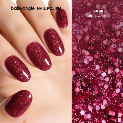 Babyongle Quick Dry Nail Polish for Nail Art - Glitter Red#130 - 14ML / 0.47FL.OZ