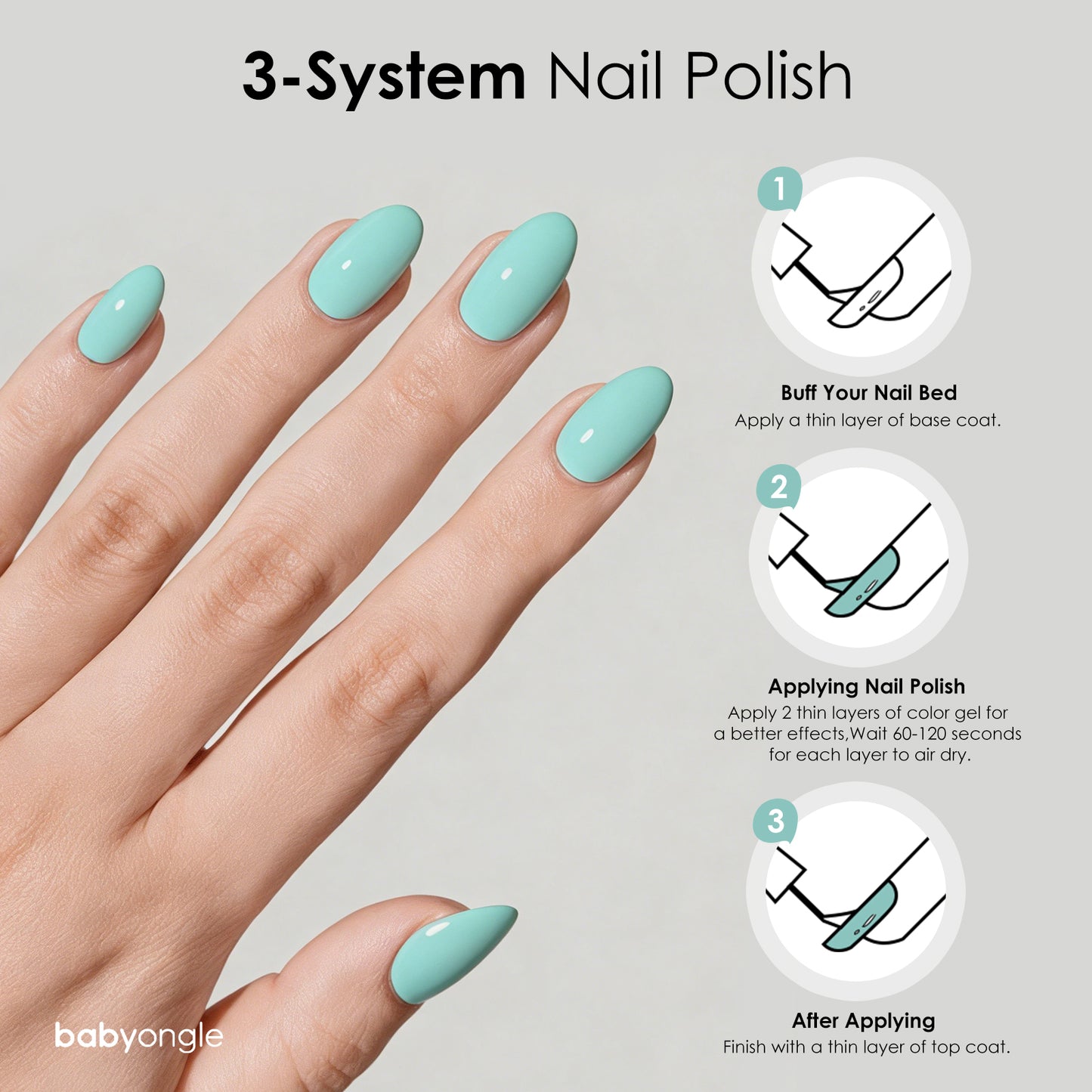Babyongle Quick Dry Nail Polish for Nail Art - Light Green#109 - 14ML / 0.47FL.OZ