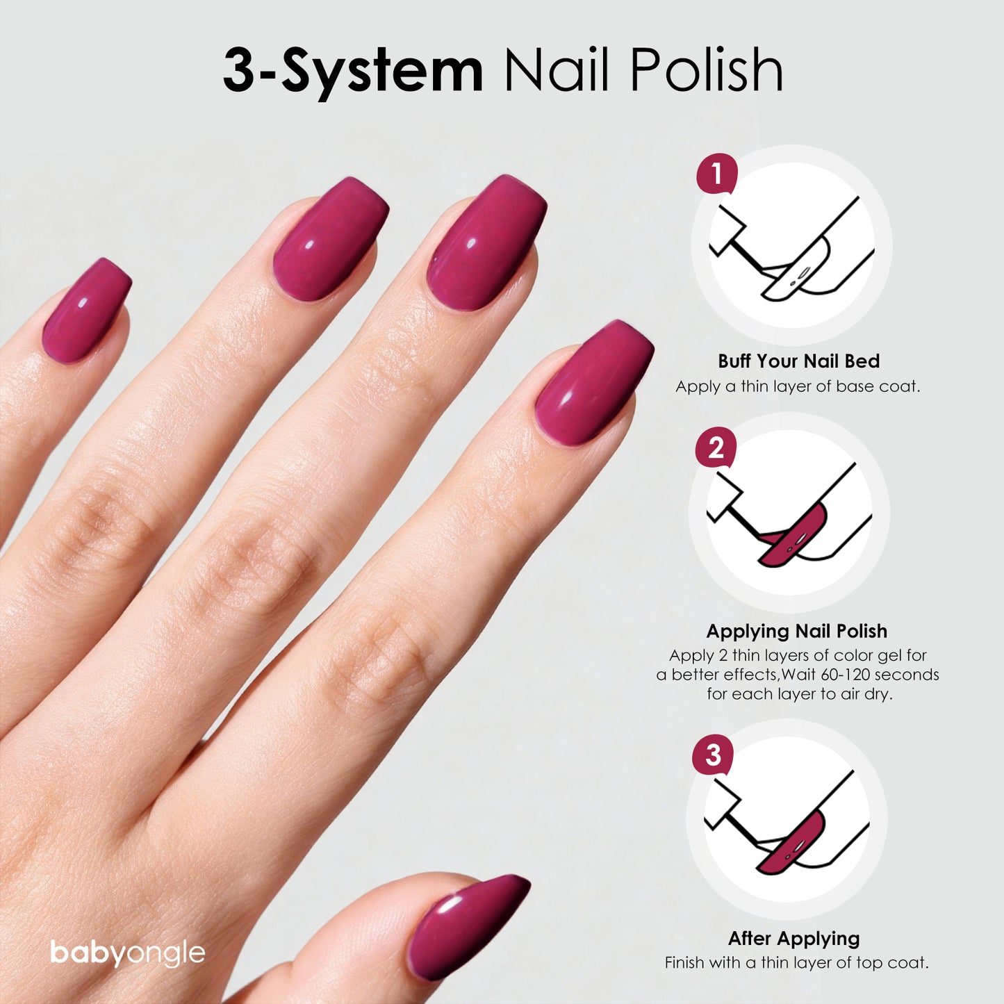 Babyongle Quick Dry Nail Polish for Nail Art - Burgundy Red#113 - 14ML / 0.47FL.OZ