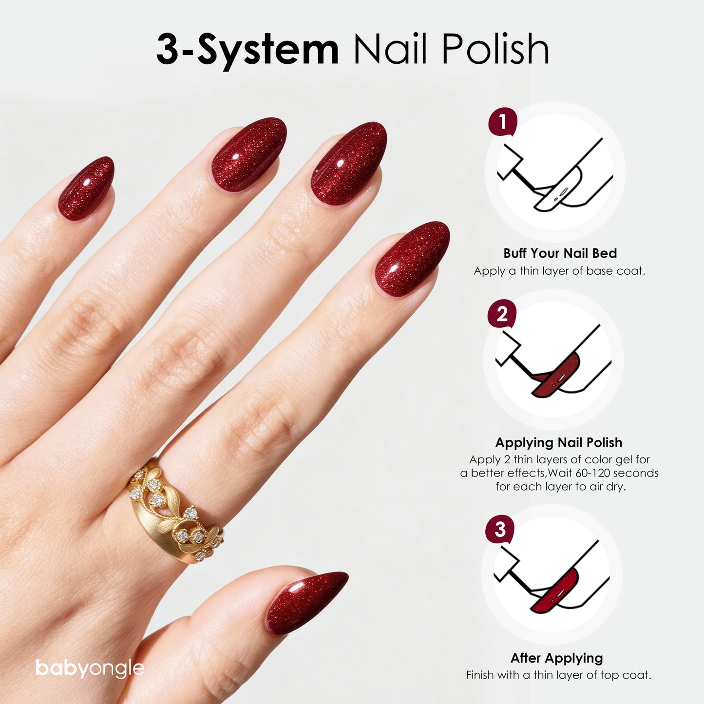 Babyongle Quick Dry Nail Polish for Nail Art - Shimmer Red#125 - 14ML / 0.47FL.OZ