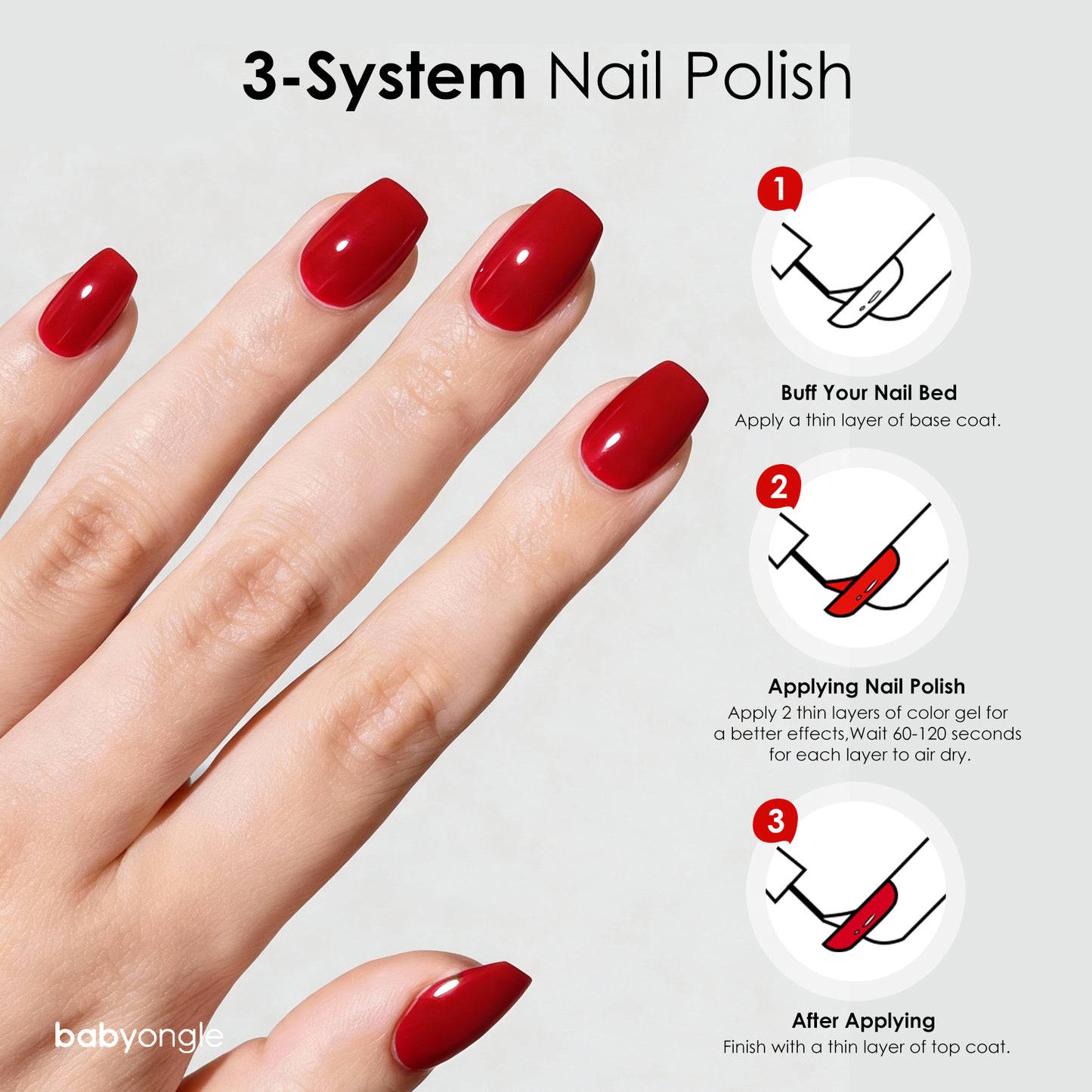Babyongle Quick Dry Nail Polish for Nail Art - Vibrant Red#105 - 14ML / 0.47FL.OZ
