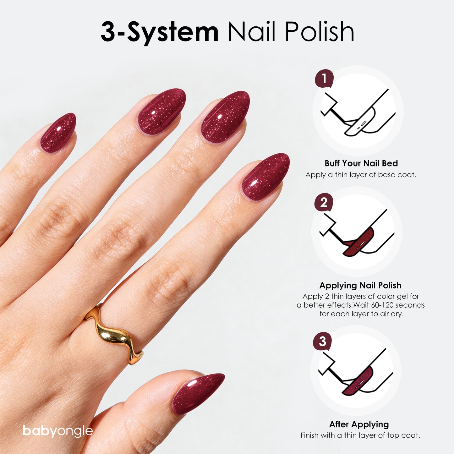 Babyongle Quick Dry Nail Polish for Nail Art - Glitter Red#130 - 14ML / 0.47FL.OZ