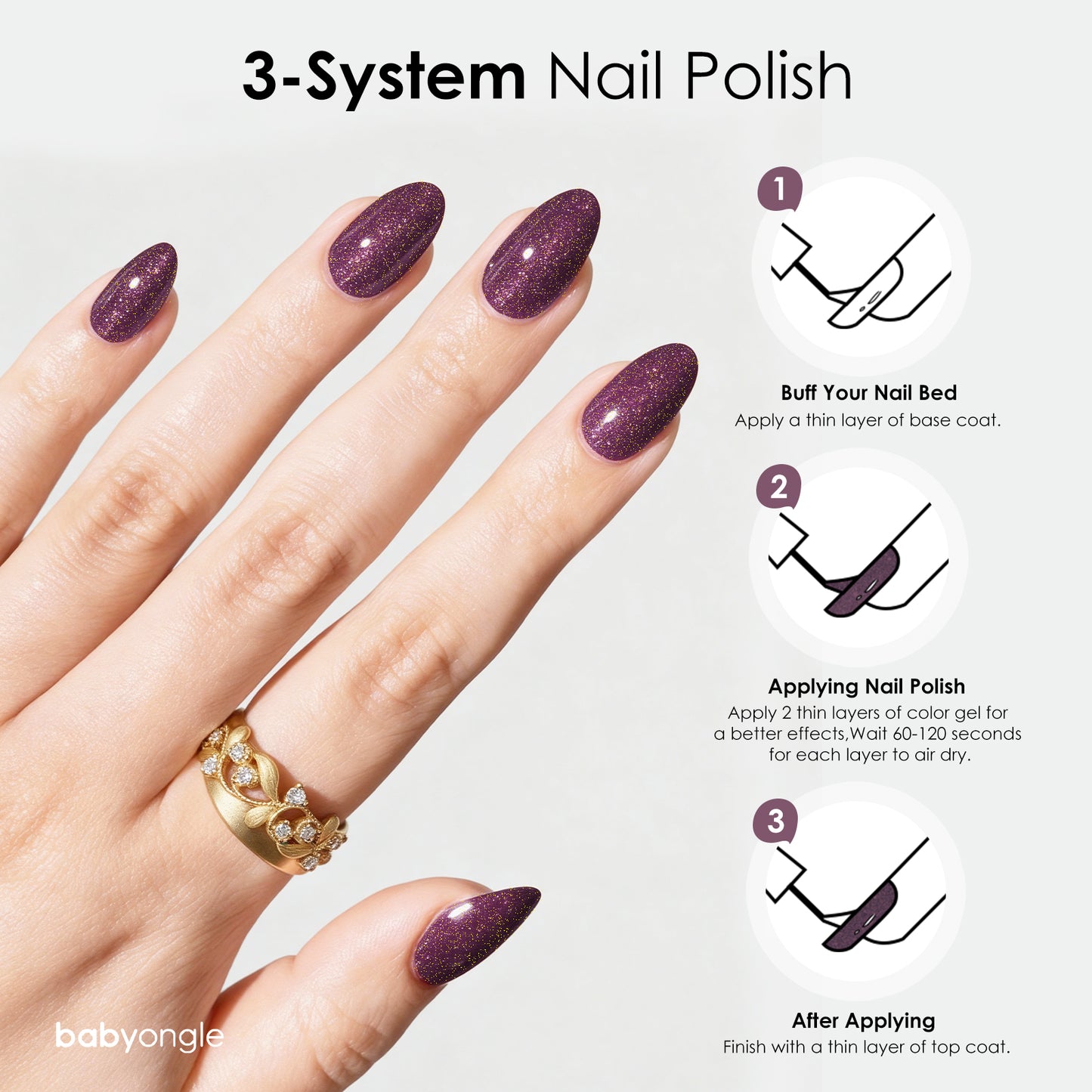 Babyongle Quick Dry Nail Polish for Nail Art - Shimmer Purple#126 - 14ML / 0.47FL.OZ