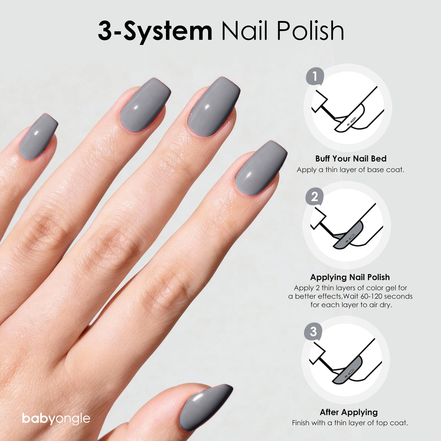 Babyongle Quick Dry Nail Polish for Nail Art - Grey#110 - 14ML / 0.47FL.OZ