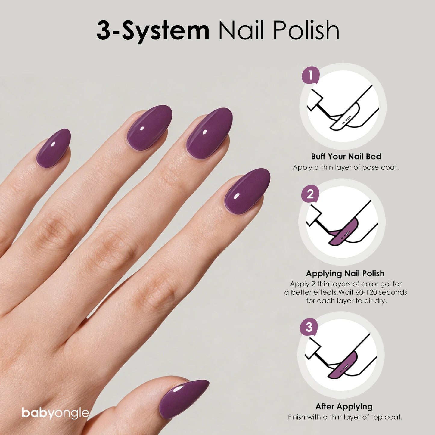 Babyongle Quick Dry Nail Polish for Nail Art - Purple Pink#121 - 14ML / 0.47FL.OZ