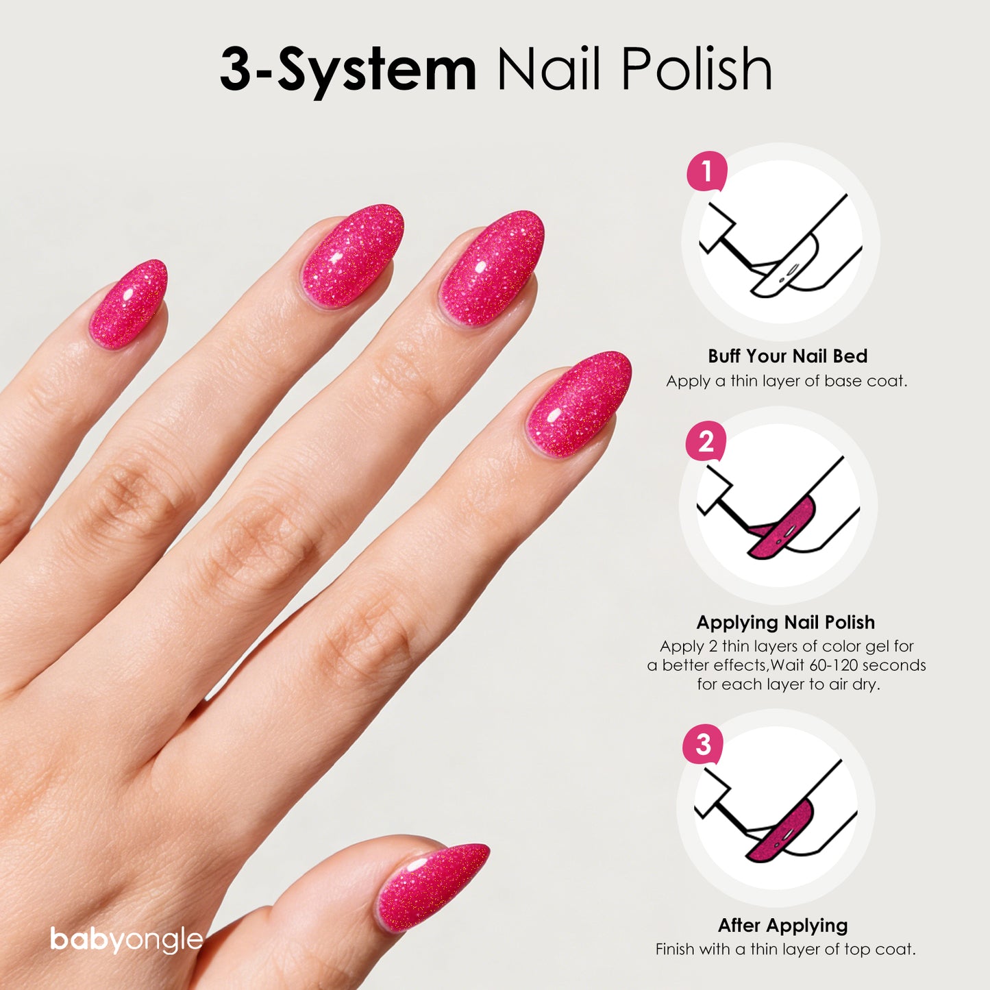 Babyongle Quick Dry Nail Polish for Nail Art - Shimmer Pink#127 - 14ML / 0.47FL.OZ
