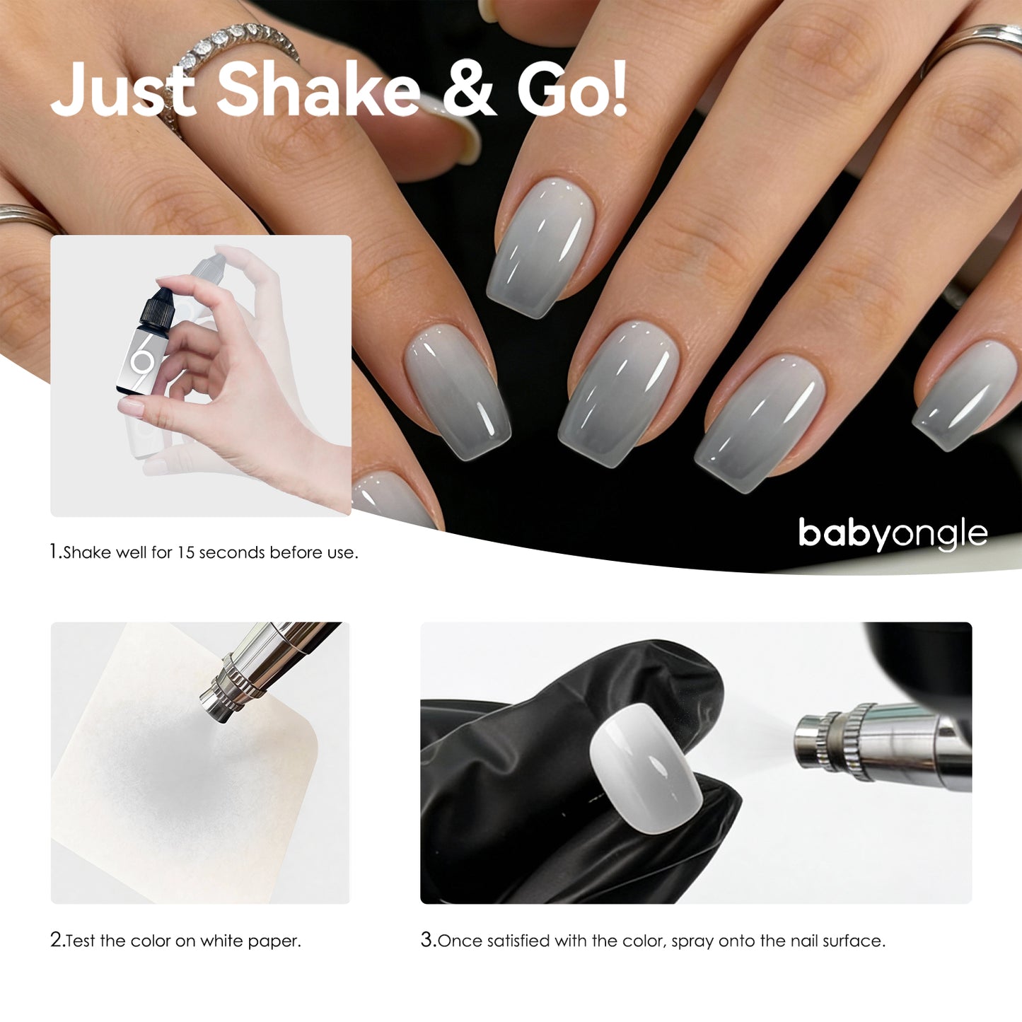 Babyongle Airbrush Gel Nail Polish - Milk Grey(B-15) - 15ML / 0.5 FL.OZ