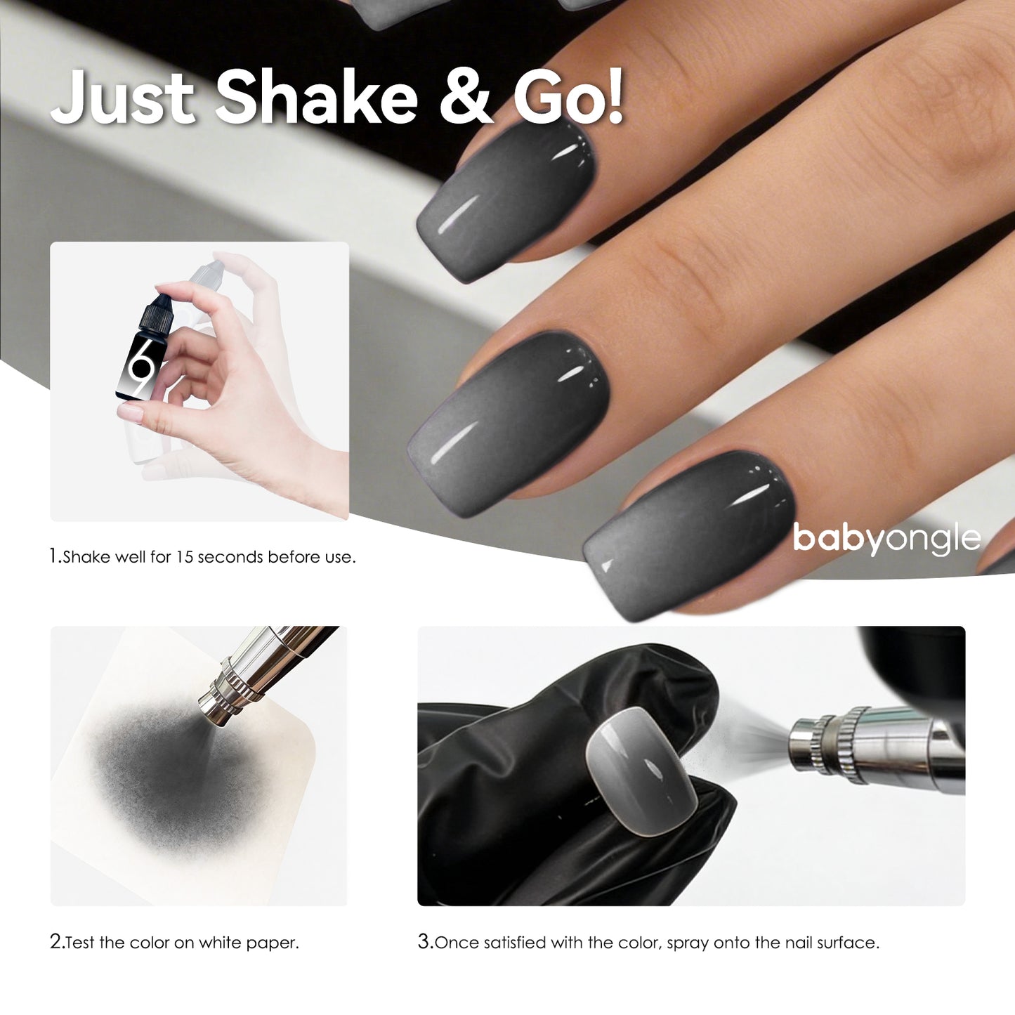 Babyongle Airbrush Gel Nail Polish - Midnight Black(B-12) - 15ML / 0.5 FL.OZ