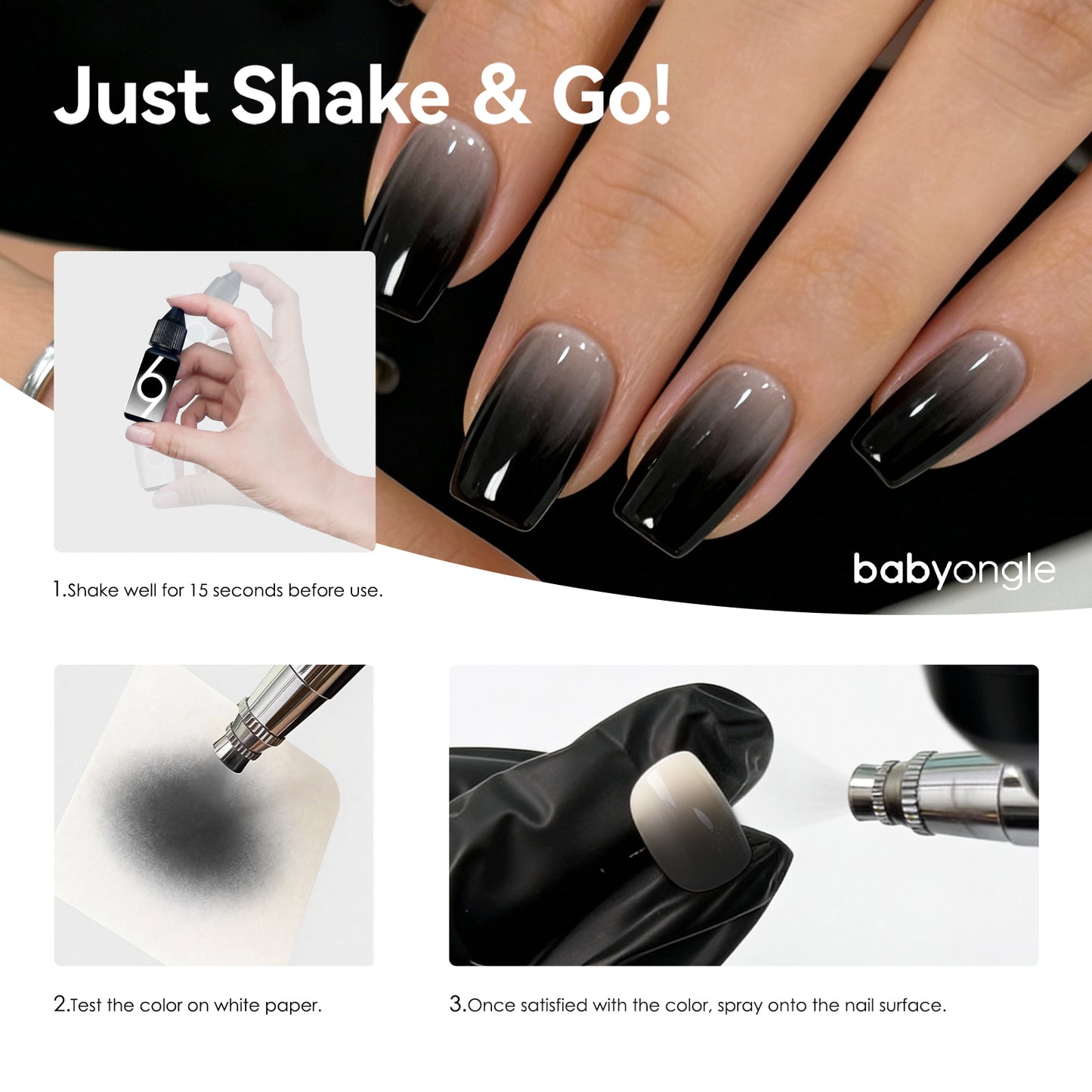 Babyongle Airbrush Gel Nail Polish - Black(B-12) - 30ML / 1FL.OZ