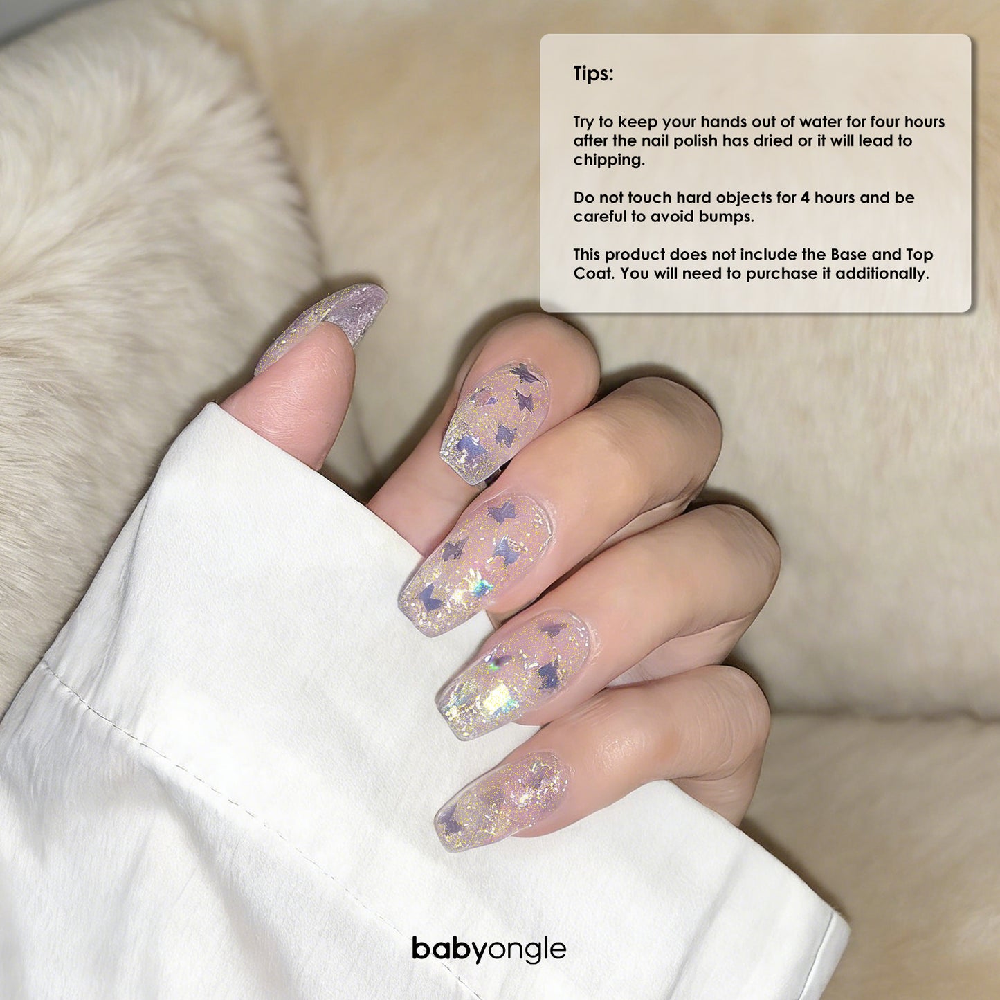 Babyongle Quick Dry Nail Polish for Nail Art - Silver Glittery Butterfly#133 - 14ML / 0.47FL.OZ