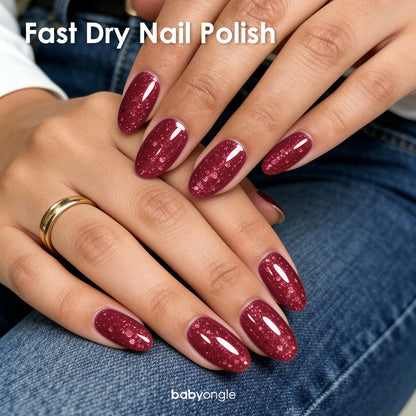 Babyongle Quick Dry Nail Polish for Nail Art - Glitter Red#130 - 14ML / 0.47FL.OZ