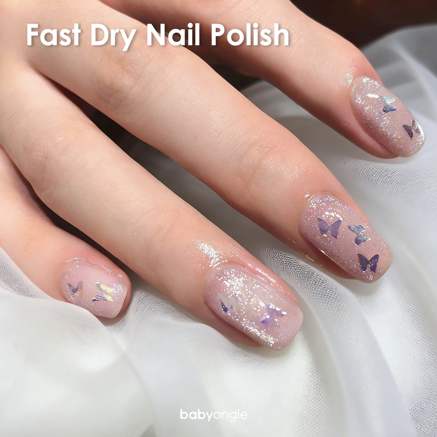 Babyongle Quick Dry Nail Polish for Nail Art - Silver Glittery Butterfly#133 - 14ML / 0.47FL.OZ