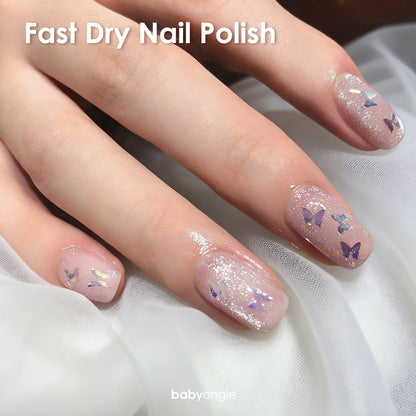 Babyongle Quick Dry Nail Polish for Nail Art - Silver Glittery Butterfly#133 - 14ML / 0.47FL.OZ